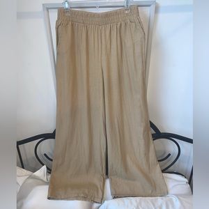 Tan Linen Wide Leg Pants